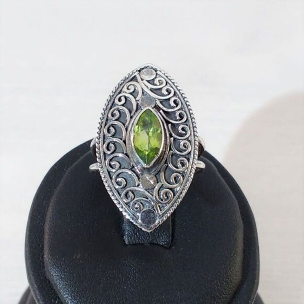 Hebei Peridot Bali Ring Sterling Silver Size 7-1/2